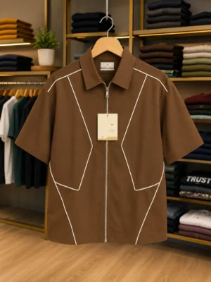 Men’s Trendy Brown Utility Zip Shirt