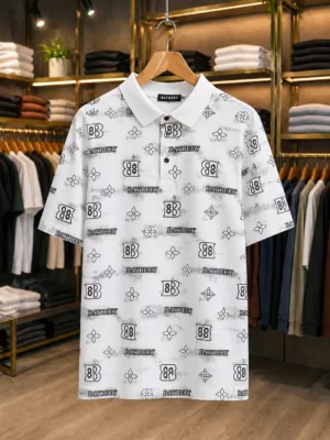 Men’s All-Over Printed Polo T-Shirt – White Casual Streetwear