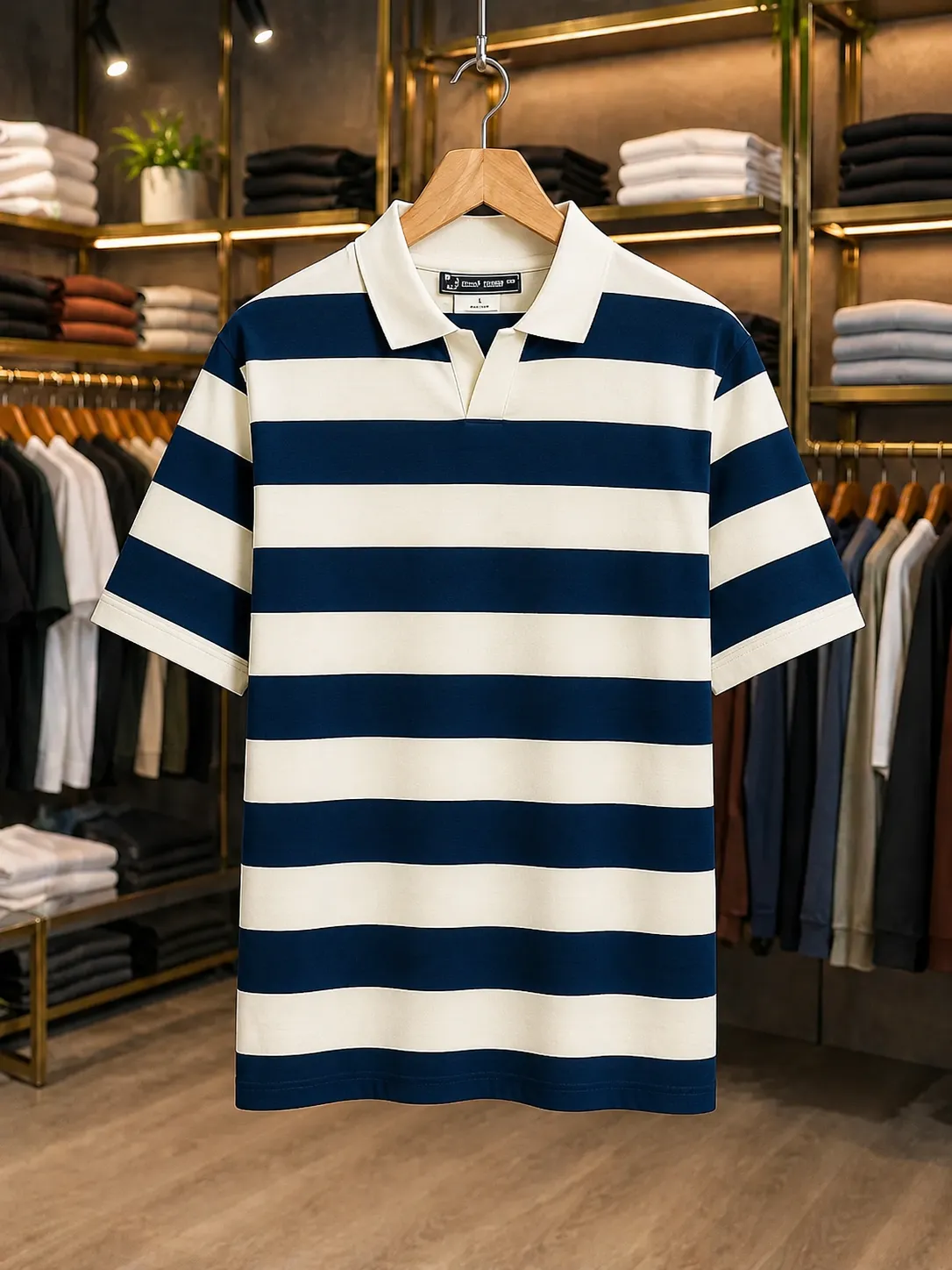 Men’s Navy Blue Striped Polo T-Shirt