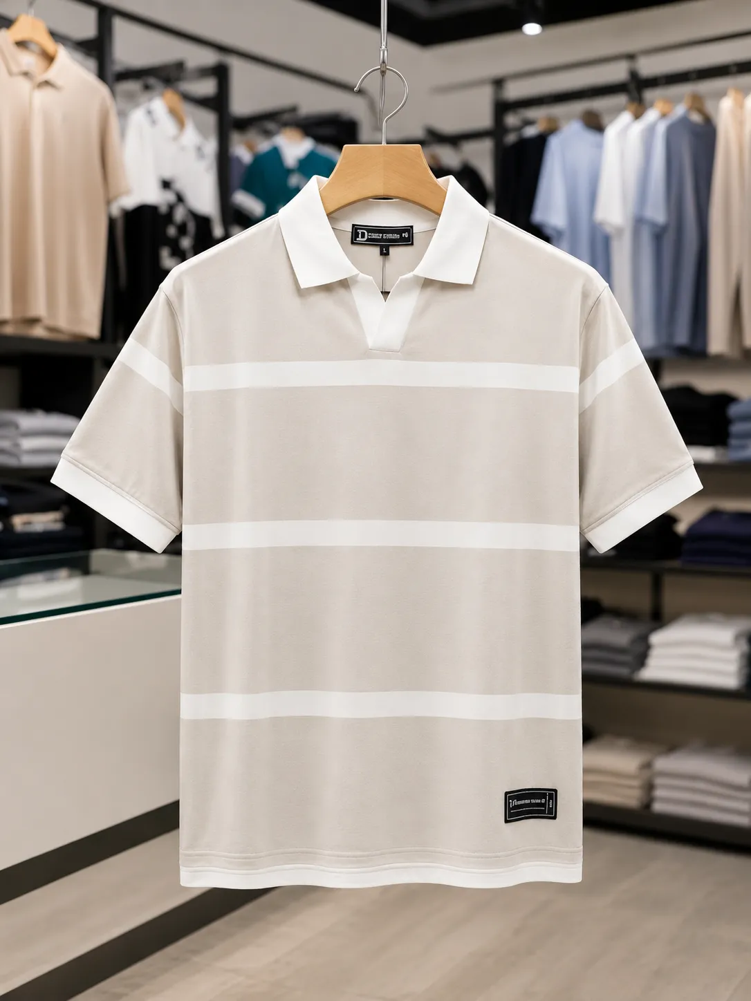 Men’s Navy Blue Striped Polo T-Shirt - Image 2