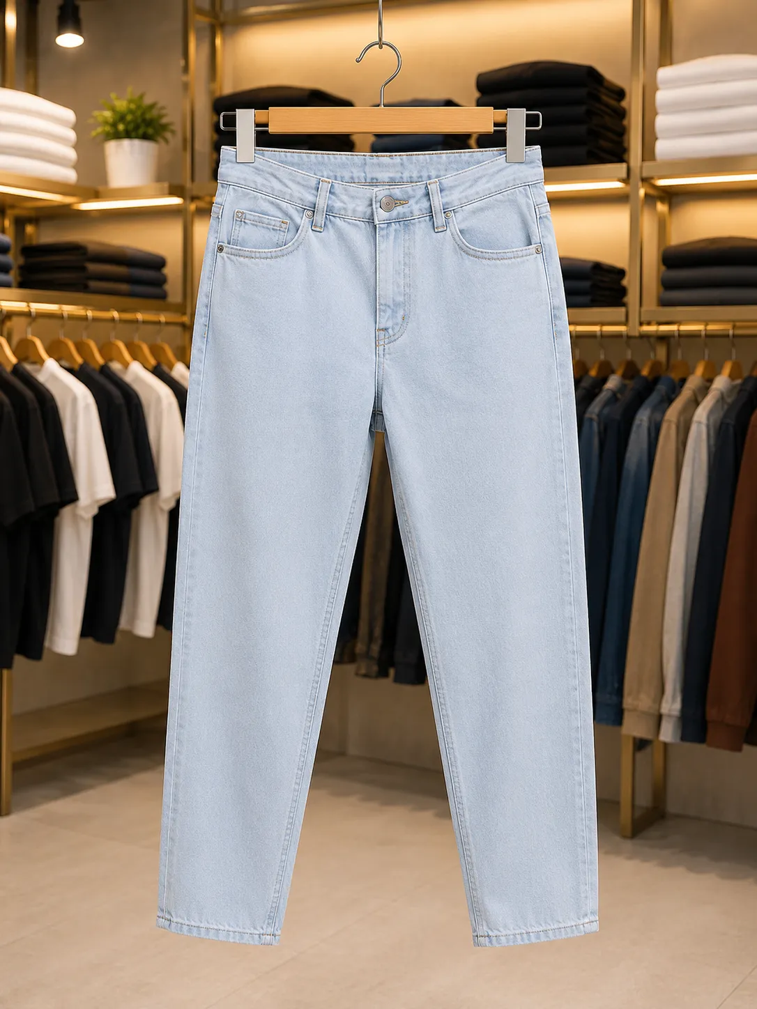 Men’s Comfortable Beige Slim Fit Pants - Image 2