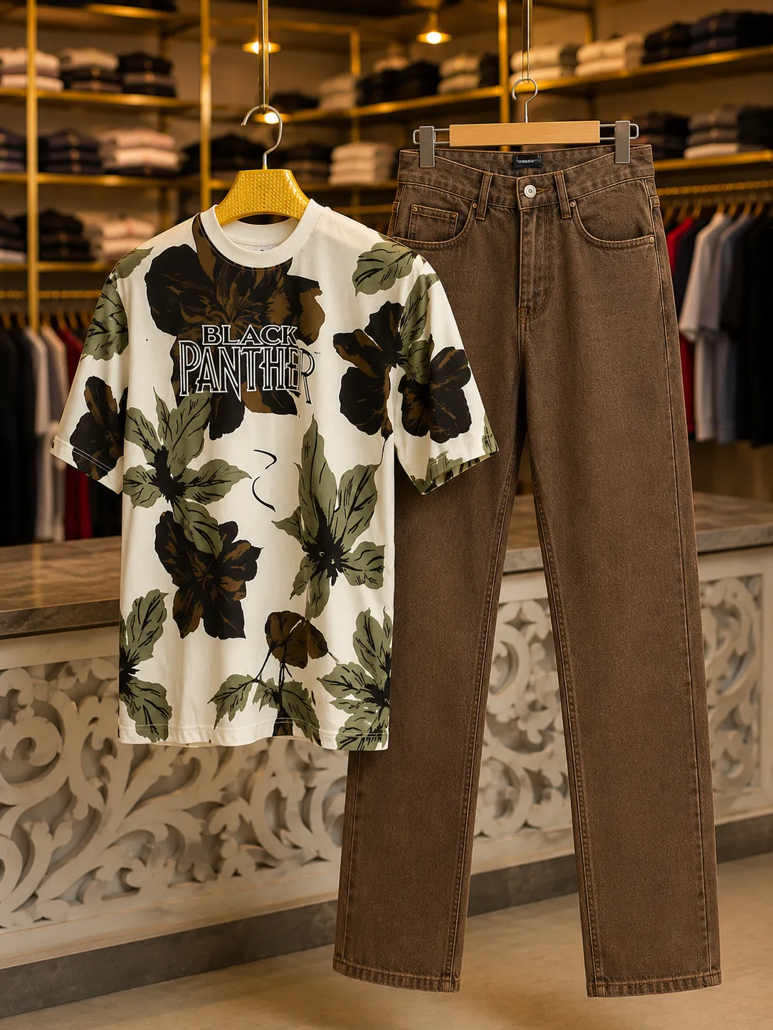 Men’s Everyday Wear T-Shirt with White Jeans Set89 - Image 2