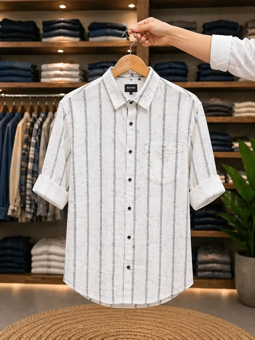 Men’s Stylish Printed Shirt – White & Blue Textured Half Sleeve Shirt - Image 2