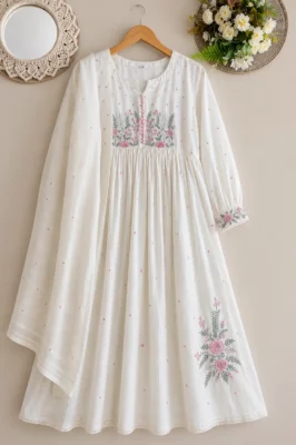 Women’s Floral Embroidered Anarkali Kurti Set